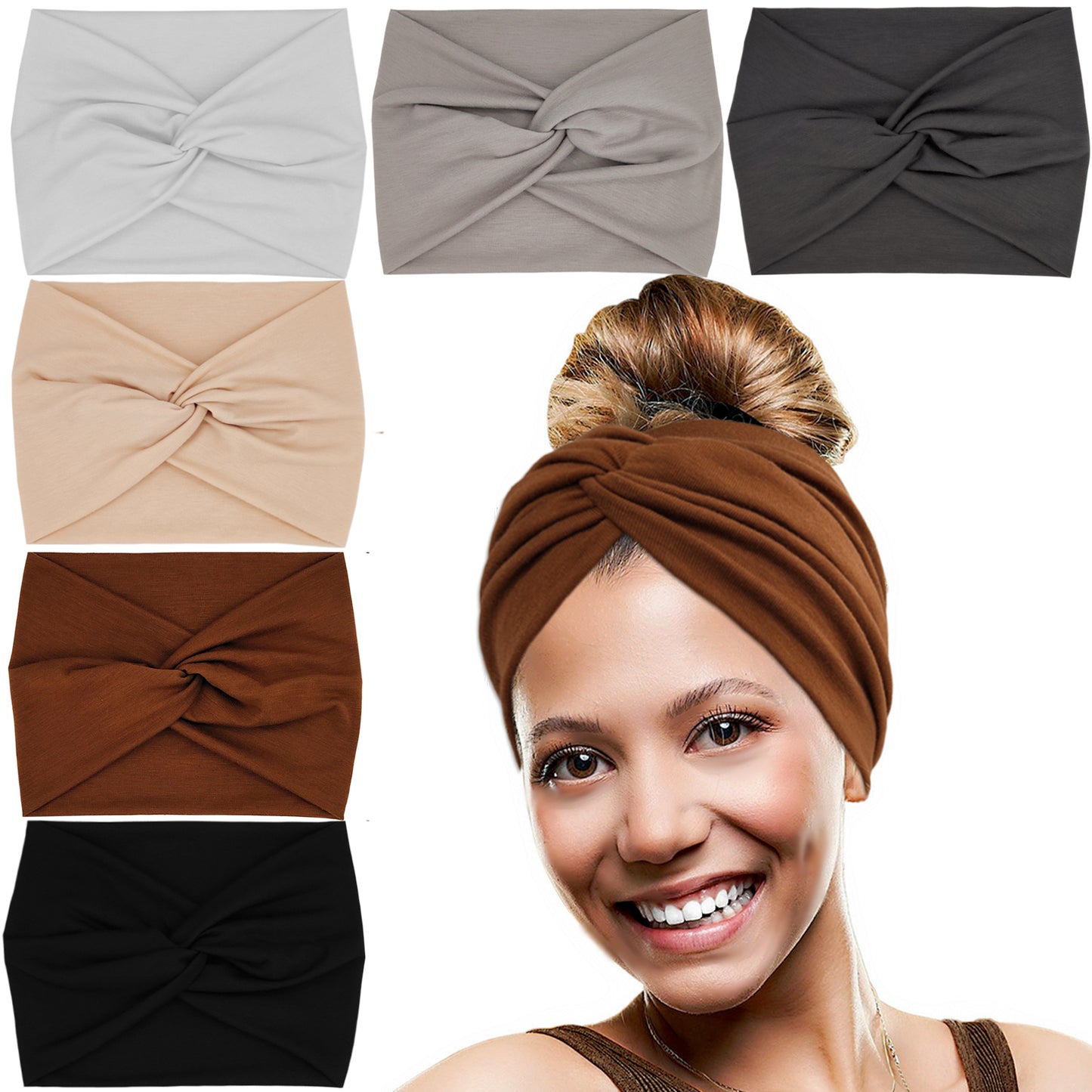 YONUF Wide Headbands For Women Extra Large Headband Twisted Knot Head Bands For Women's Hair Band Turban Accessories 6 Pack