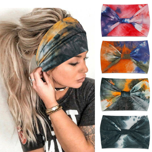 YONUF Wide Headbands For Women Knotted Headband African Women’s Head Wraps Stretchy Turban Hair Accessories Bands Tie Dye 4 Pack