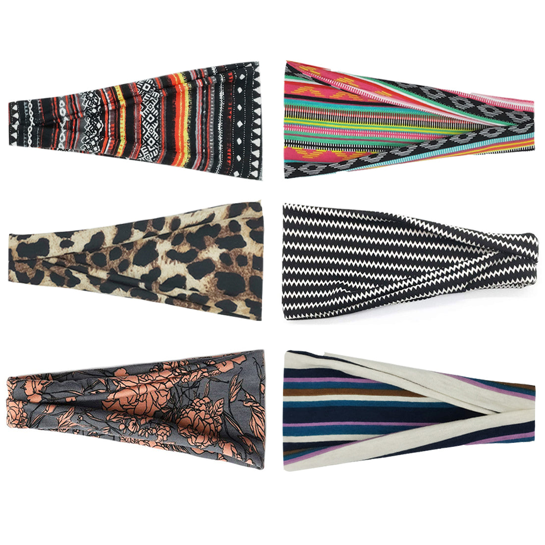 YONUF Boho Headbands For Women Fashion Wide Headband Yoga Workout Head Bands Hair Accessories Band 6 Pack