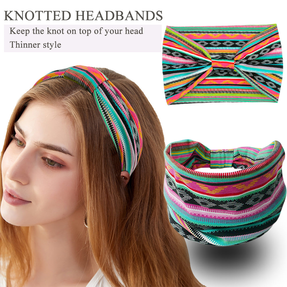 YONUF Wide Boho Headbands for Women Fashion Knotted Headband Yoga Workout African Head Wrap 4 Pack