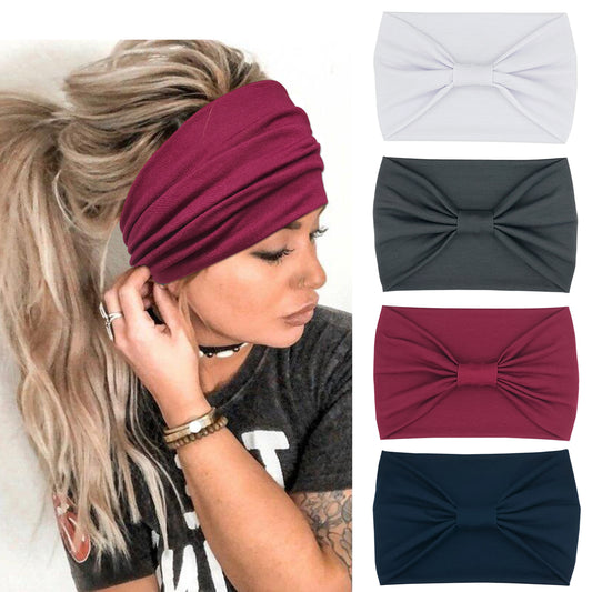 YONUF Wide Headbands For Women Knotted Headband Yoga Women’s Head Wraps Stretchy Turban Hair Accessories Bands 4 Pack